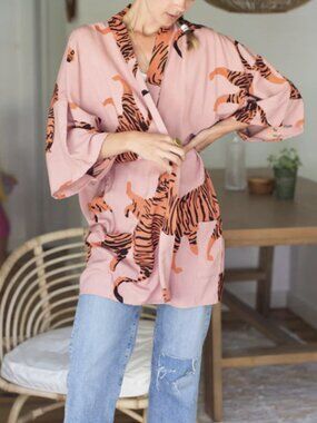 Emerson Fry India Collection Fete Layering Top Orange Tigers Rose Tan Cardigan